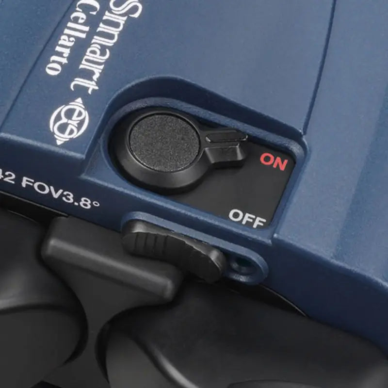 Close-up of a camera lens with 'Smart Cellarto' branding and ON/OFF switch.