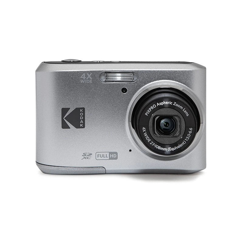 A silver Kodak digital camera with a prominent lens and visible 'KODAK' branding, shown against a plain white background.