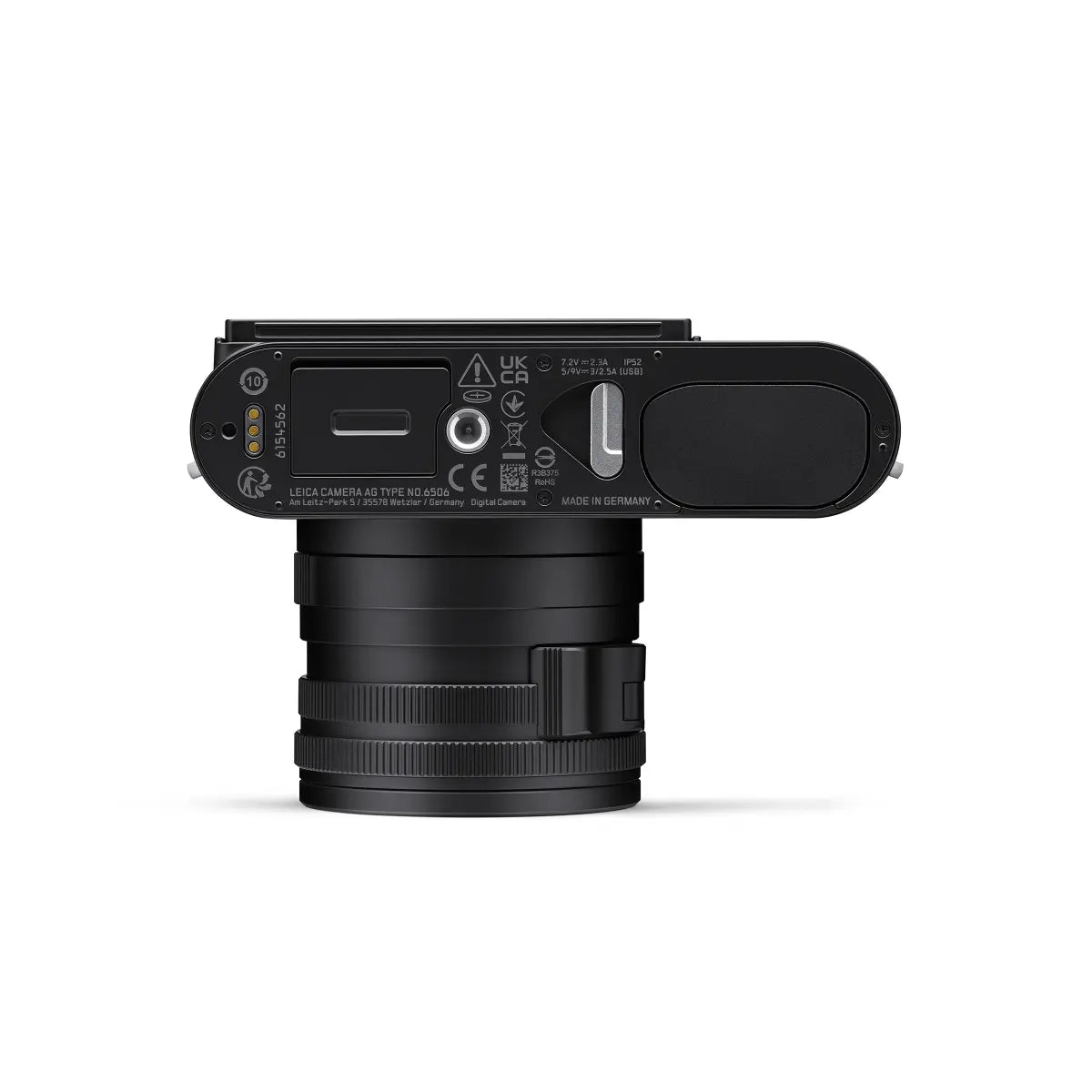 Black camera lens on a white background