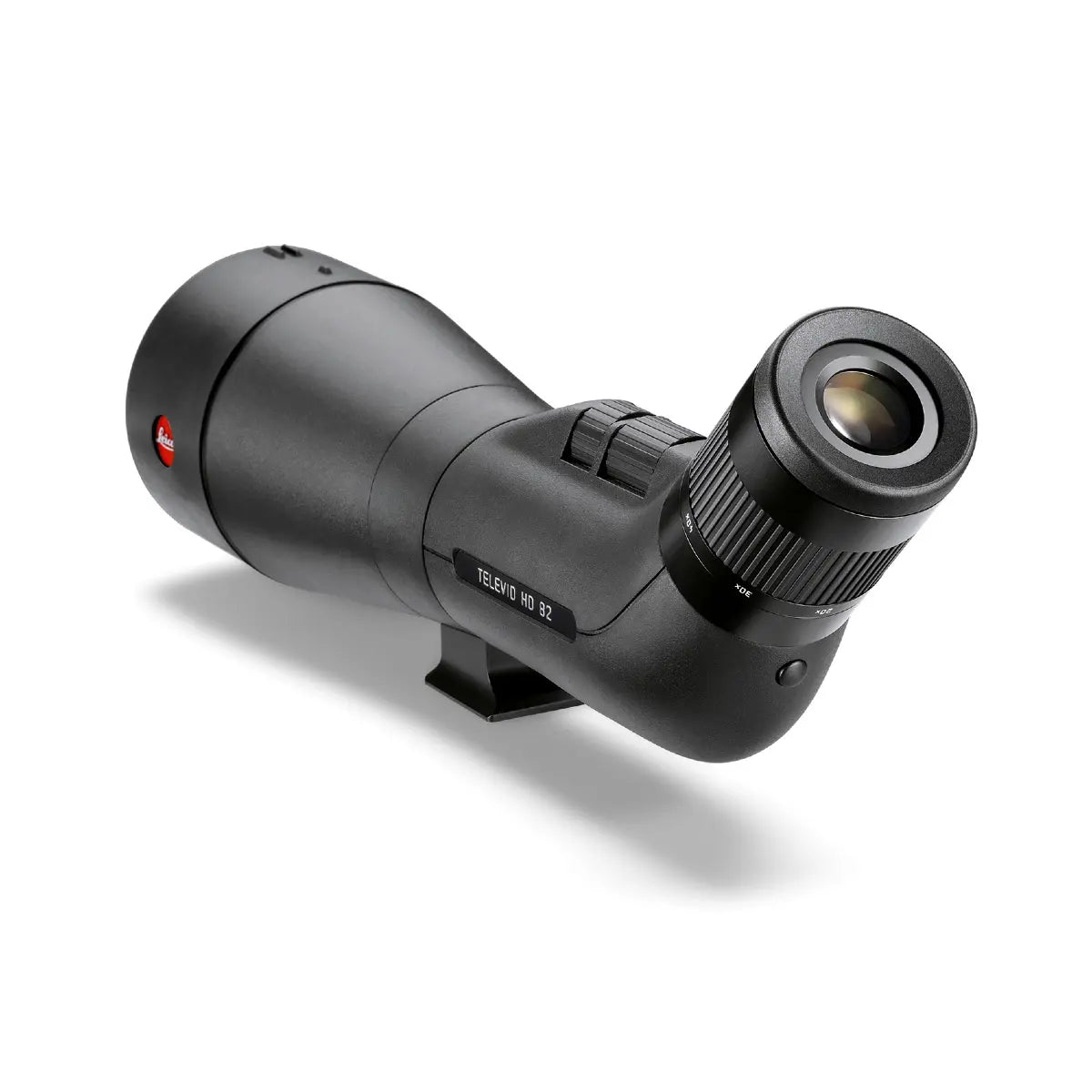 Black Leica telescope on a white background