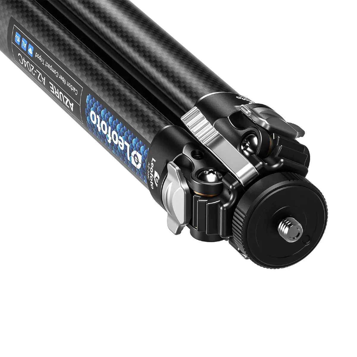 Carbon fiber tripod with Leofoto branding on a white background