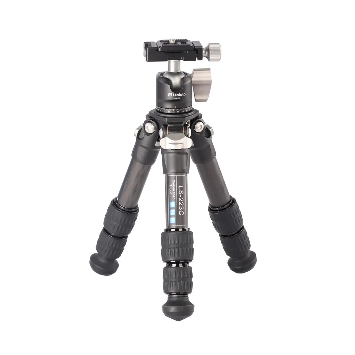Camera tripod with ball head on a white background