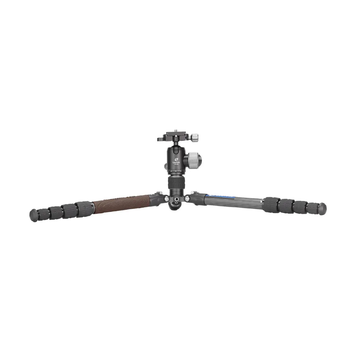 Camera tripod with ball head on a white background