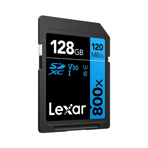 Lexar® High-Performance 800x SDHC™/SDXC™ UHS-I Card BLUE Series front angle