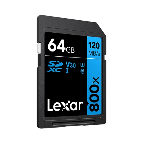 Lexar® High-Performance 800x SDHC™/SDXC™ UHS-I Card BLUE Series - 64gb front angle