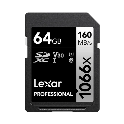 Lexar® Professional 1066x SDXC™ UHS-I Card SILVER Series - 64gb front