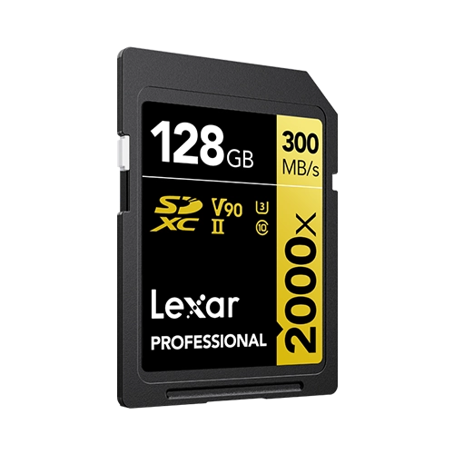 Lexar® Professional 2000x SDHC™/SDXC™ UHS-II Card GOLD Series - 128gb front angle