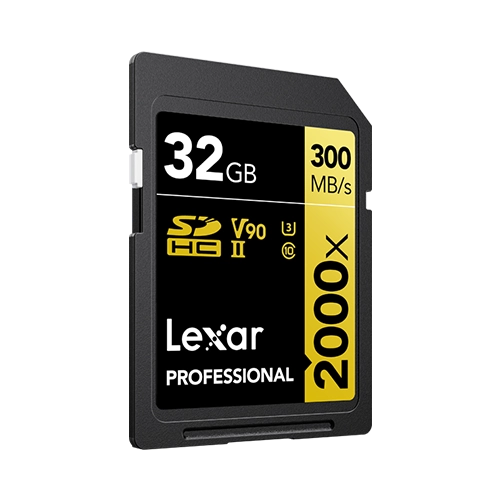 Lexar® Professional 2000x SDHC™/SDXC™ UHS-II Card GOLD Series front angle