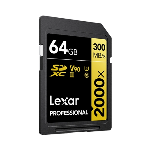 Lexar® Professional 2000x SDHC™/SDXC™ UHS-II Card GOLD Series - 64gb front angle