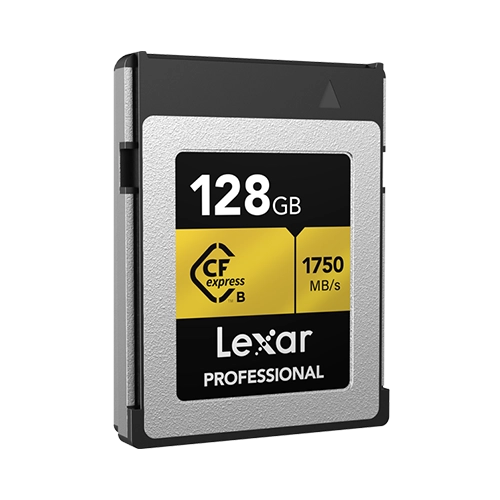 Lexar® Professional CFexpress™ Type B Card GOLD Series – 128gb front angle left