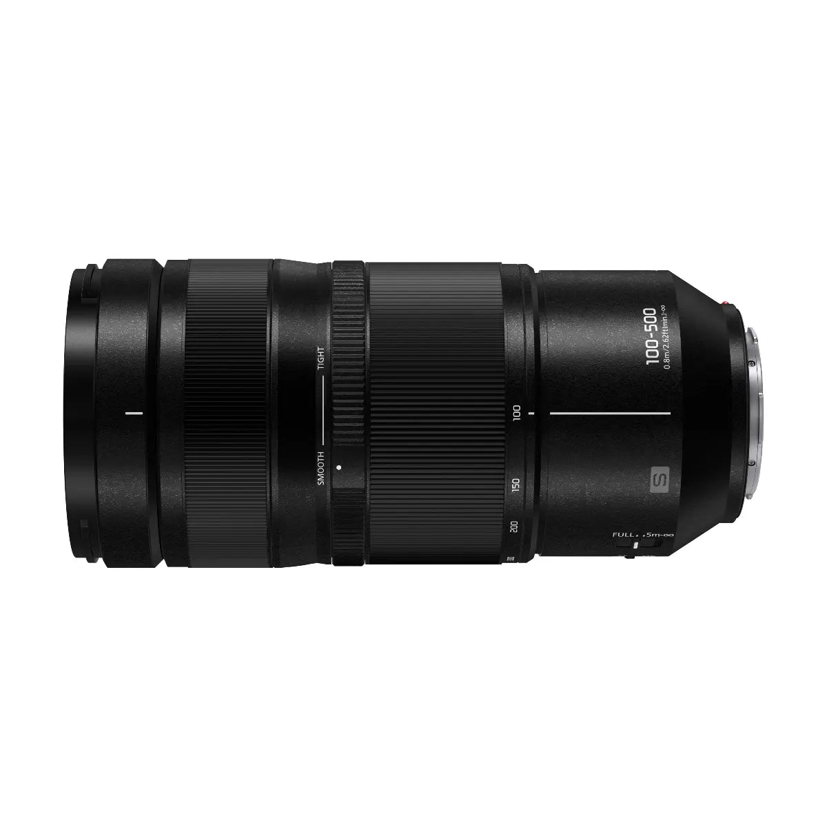 Black camera lens on a white background