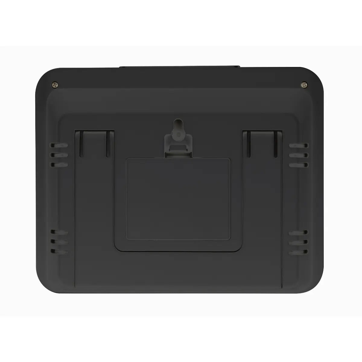 Black rectangular object with a central cutout on a white background