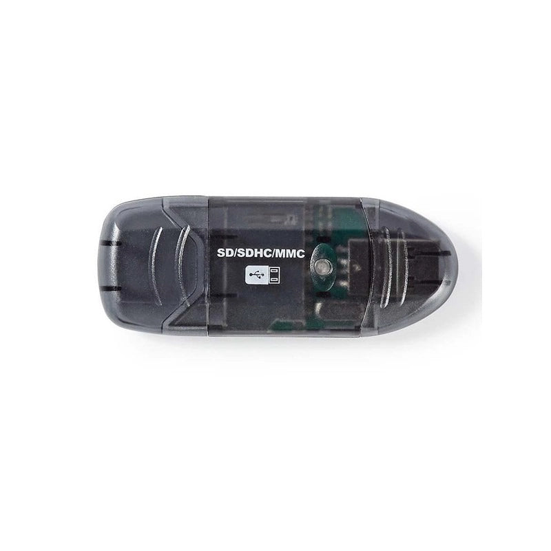 Transparent USB flash drive with SD/SDHC/MMC label on a white background