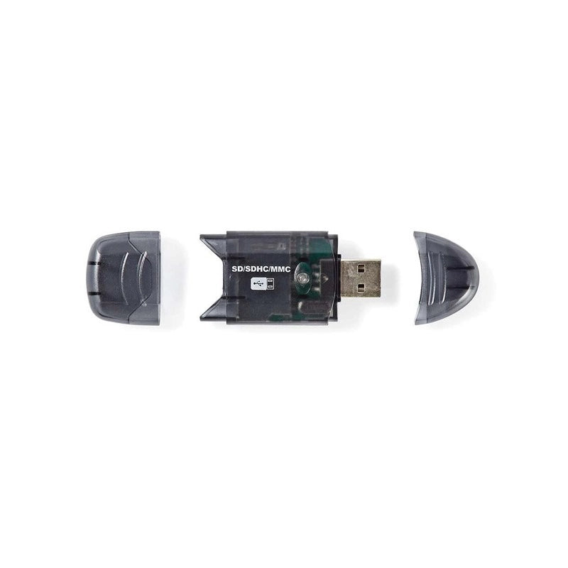 USB flash drive and SD card reader on a white background
