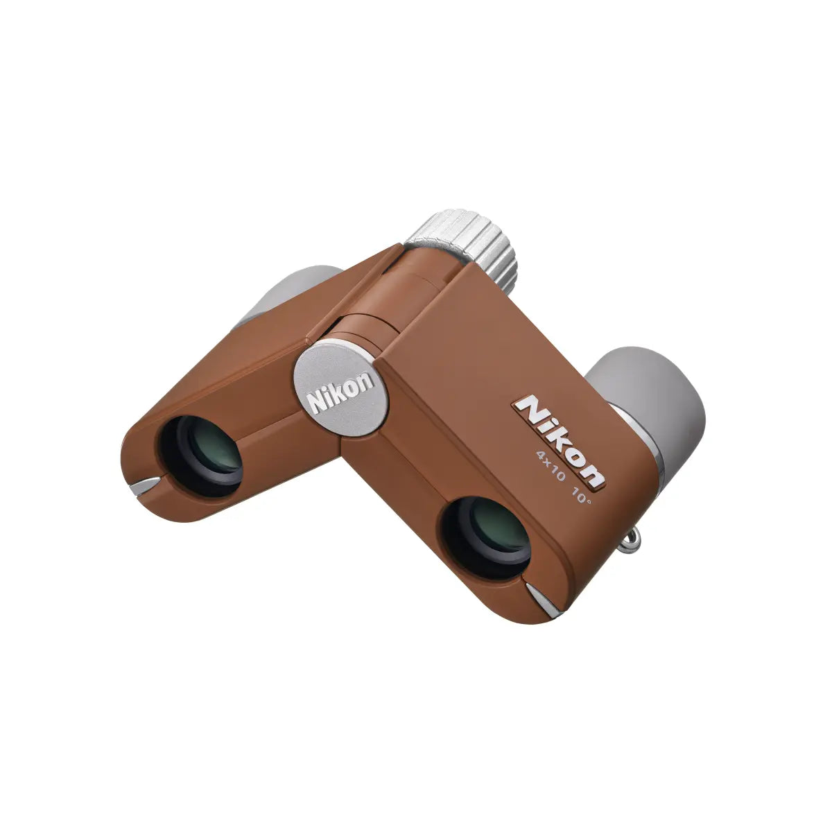 Brown Nikon binoculars on a white background