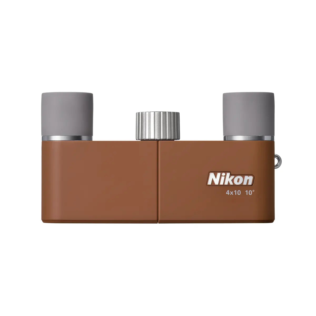 Brown Nikon binoculars with gray ends on a white background