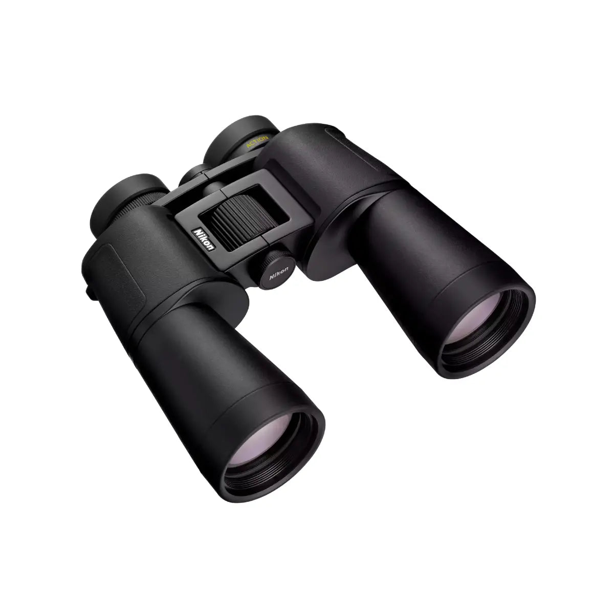 Black binoculars on a white background