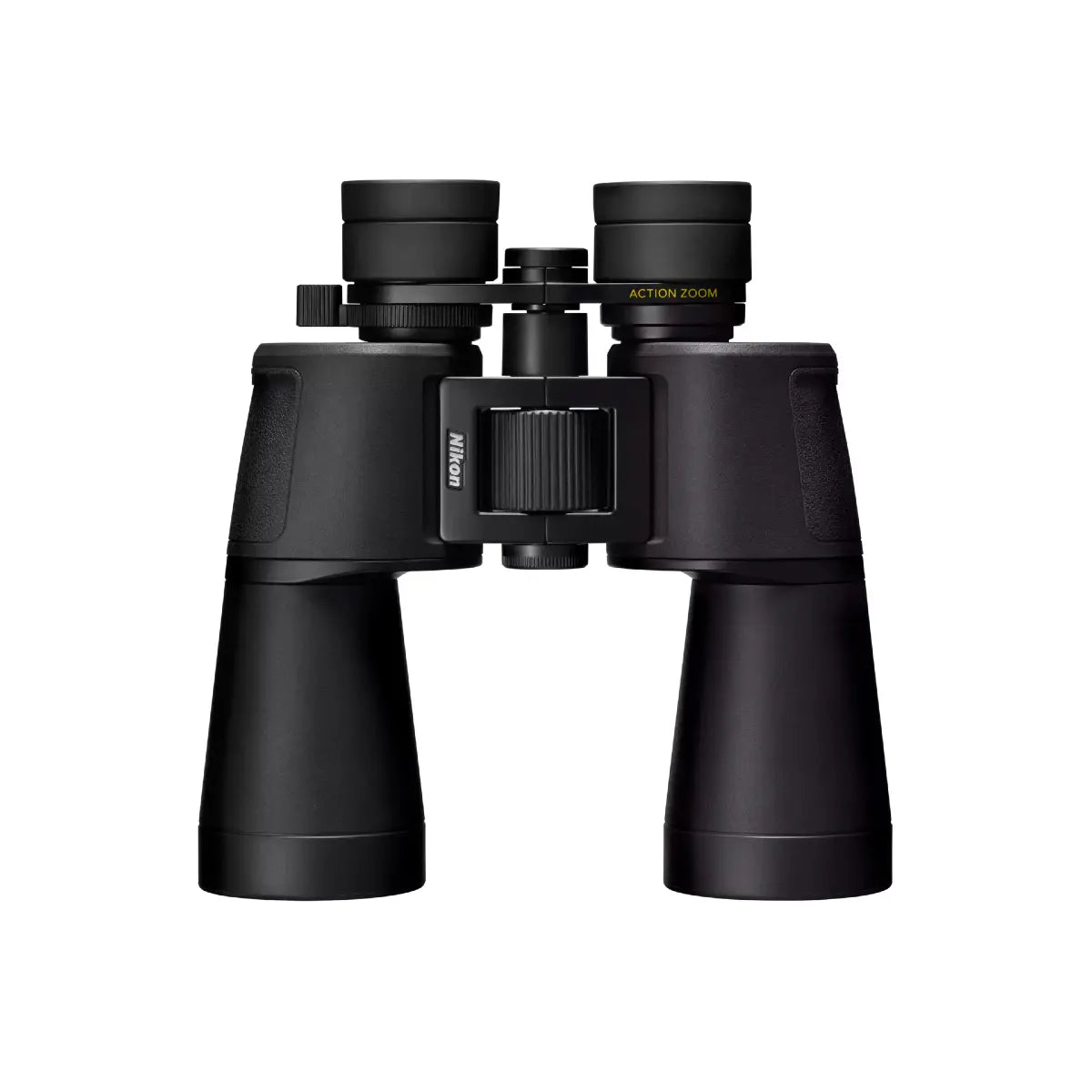 Black binoculars on a white background
