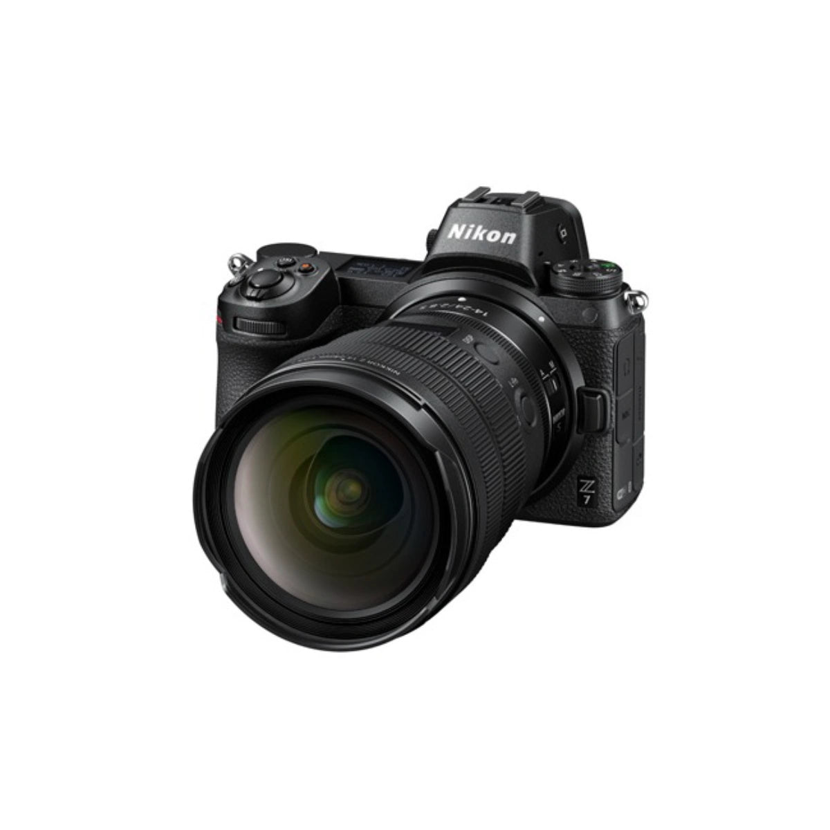 A Nikon mirrorless camera with a large zoom lens, shown from a three-quarters angle on a solid white background.