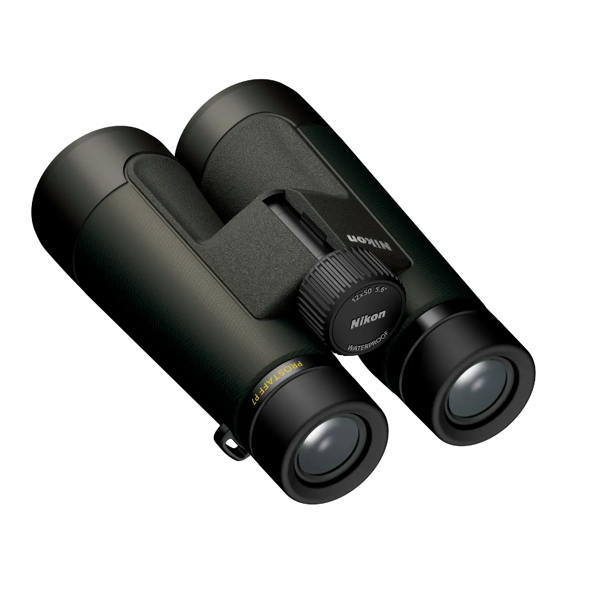 Black binoculars with Nikon branding on a white background
