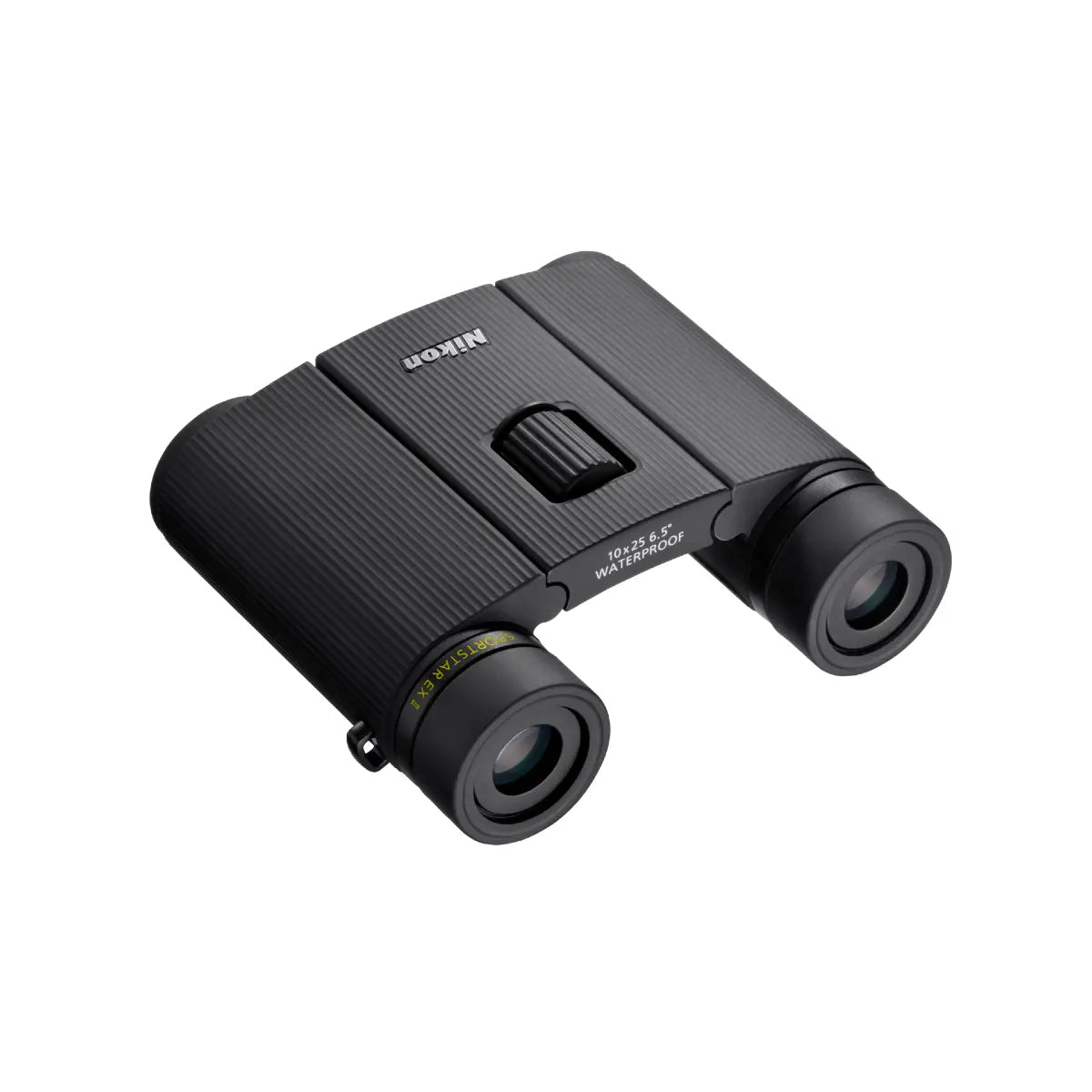 Black binoculars with Nikon branding on a white background