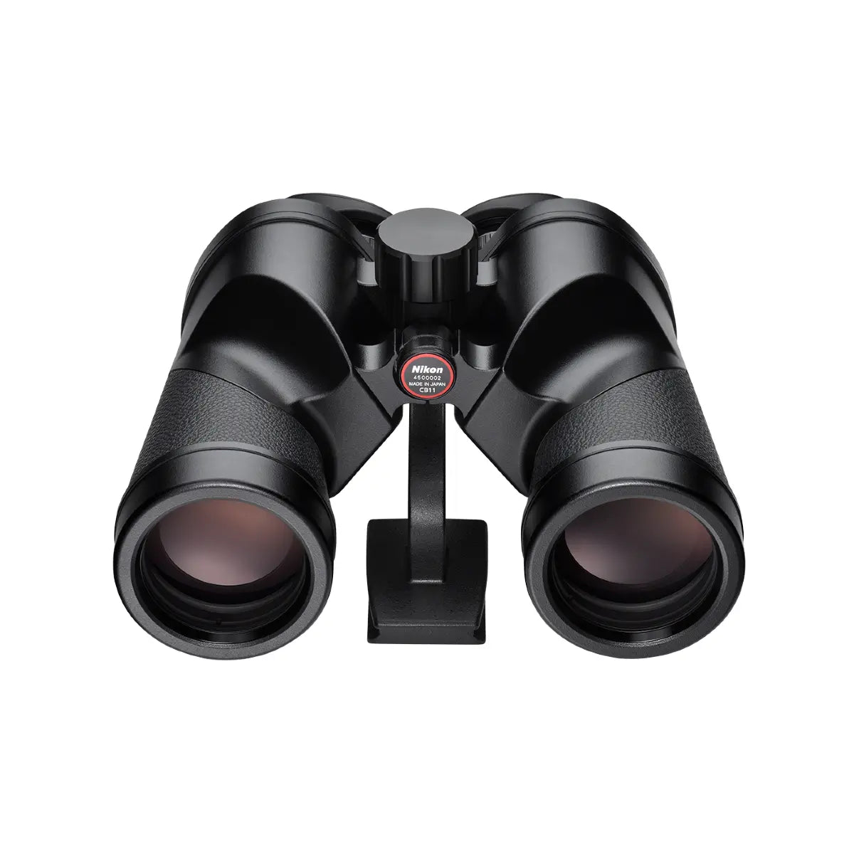 Black binoculars with a Nikon logo on a white background