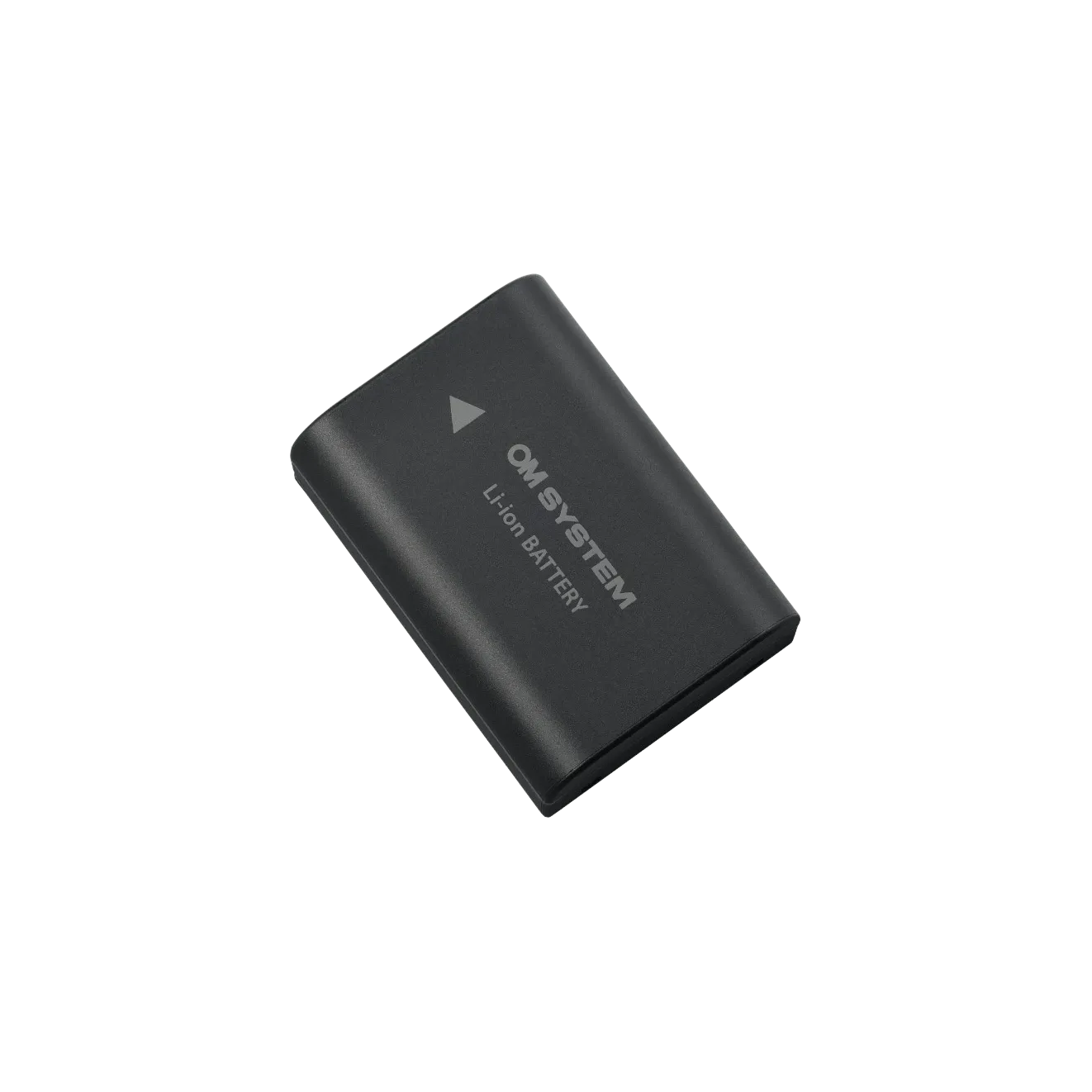 Black camera battery with 'OM SYSTEM' branding on a white background