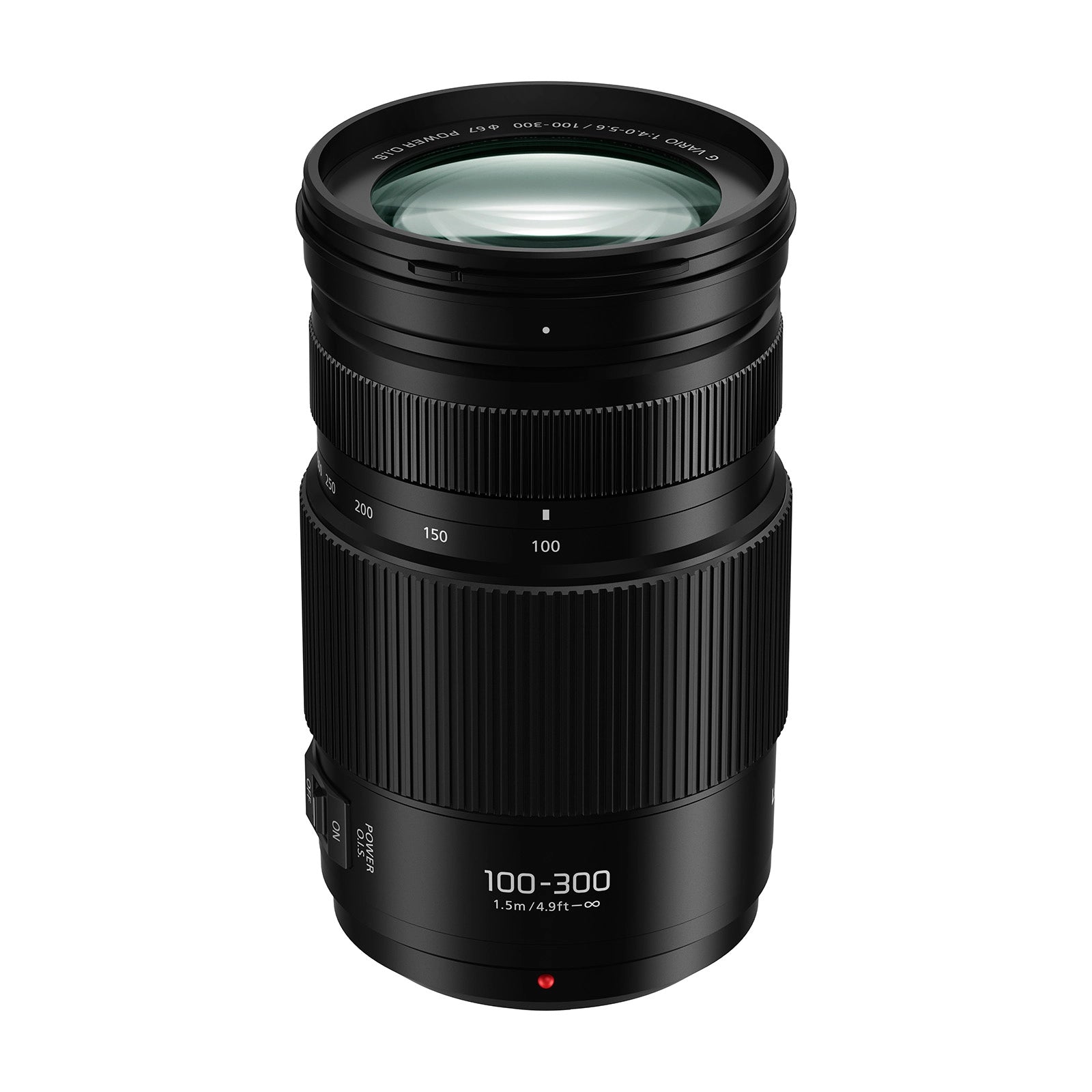 Panasonic 100-300mm f4.0-5.6 II LUMIX G Vario Lens top angle