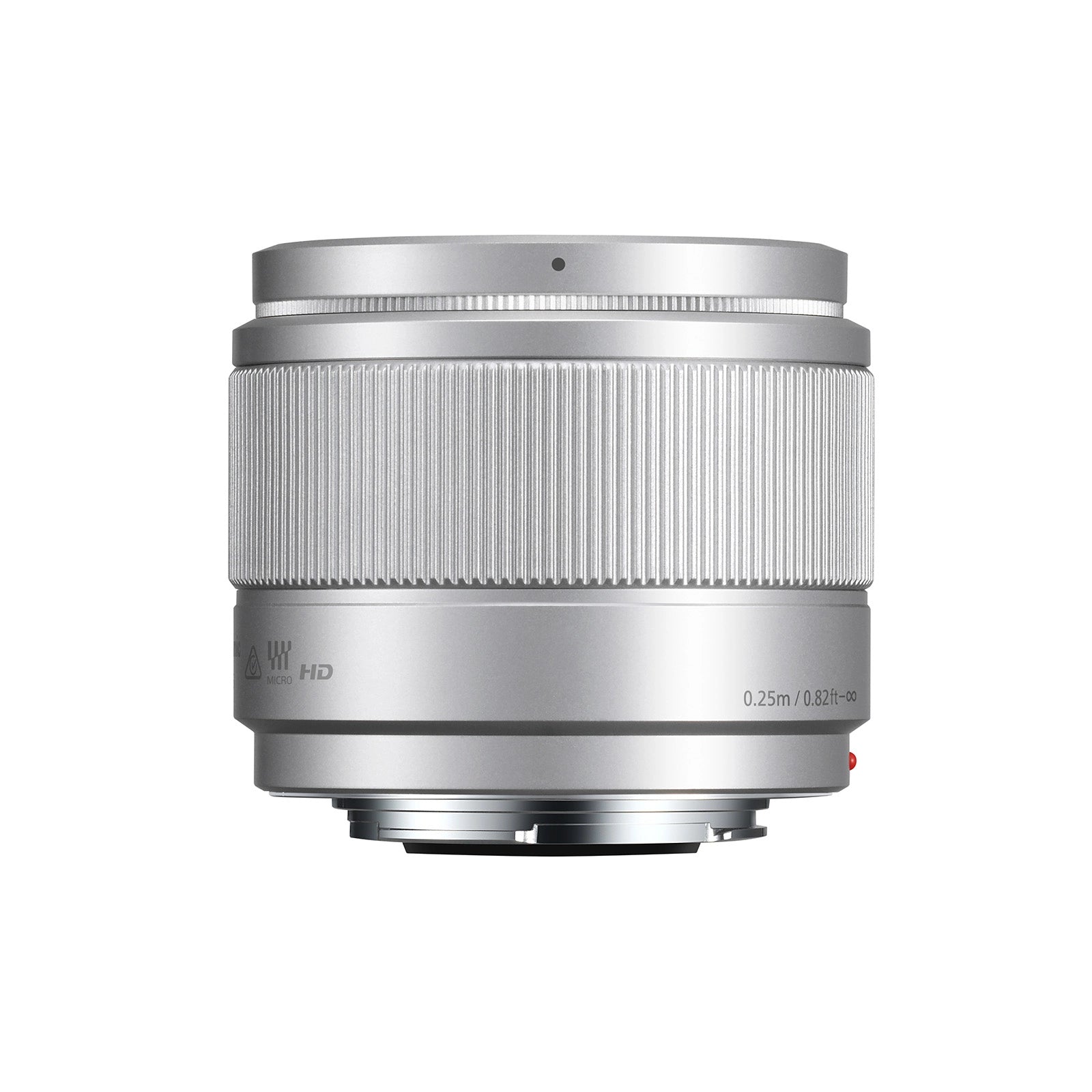 Panasonic LUMIX G 25mm f1.7 Asph Lens Silver bottom angle