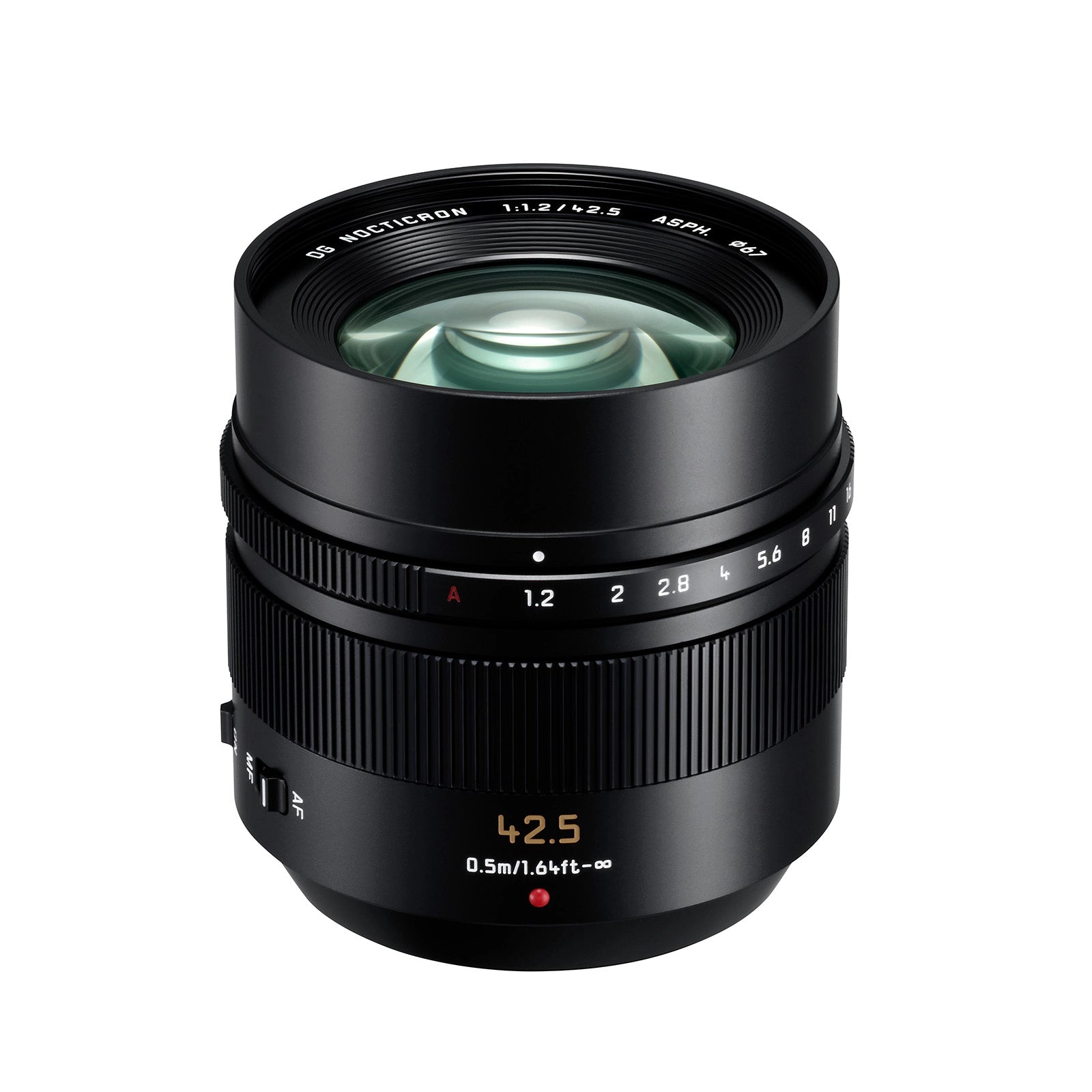 Panasonic 42.5mm f1.2 ASPH Leica DG Nocticron OIS Micro Four Thirds Lens top angle