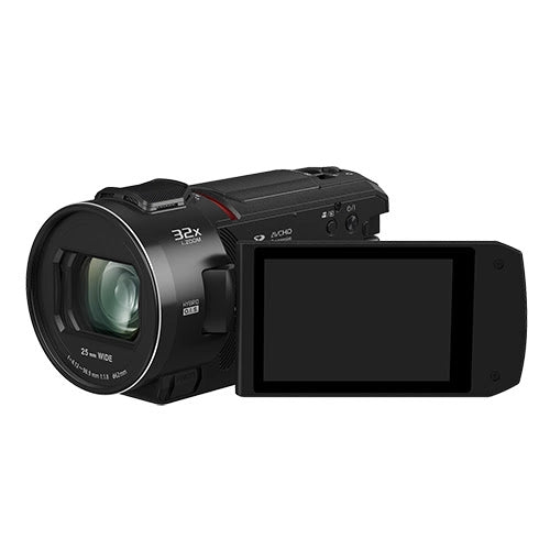 Panasonic HC-VX3E-K 4K Video Camera front side with screen rotated