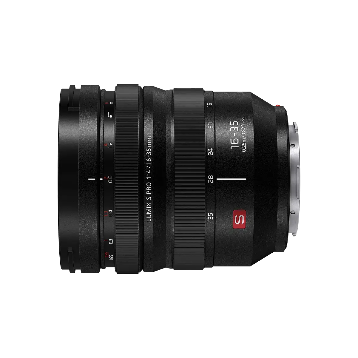 Camera lens with brand logo on a white background