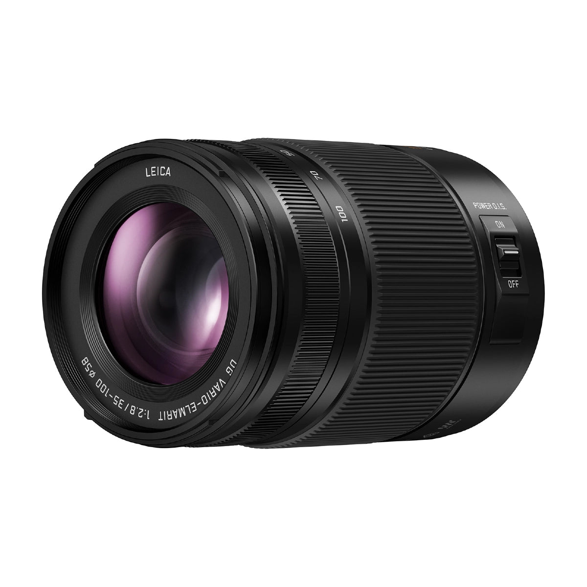 Panasonic Leica Elmarit 35-100mm f/2.8 Lens side angle