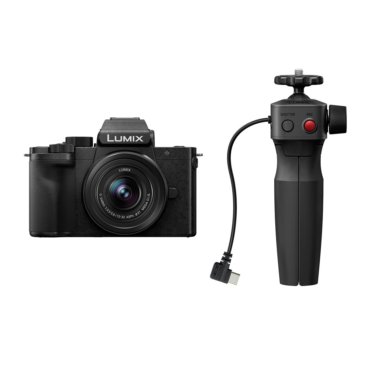 Panasonic Lumix DC-G100D Camera with 12-32mm Lens Kit with DMW-SHGR2 Tripod Grip front angle