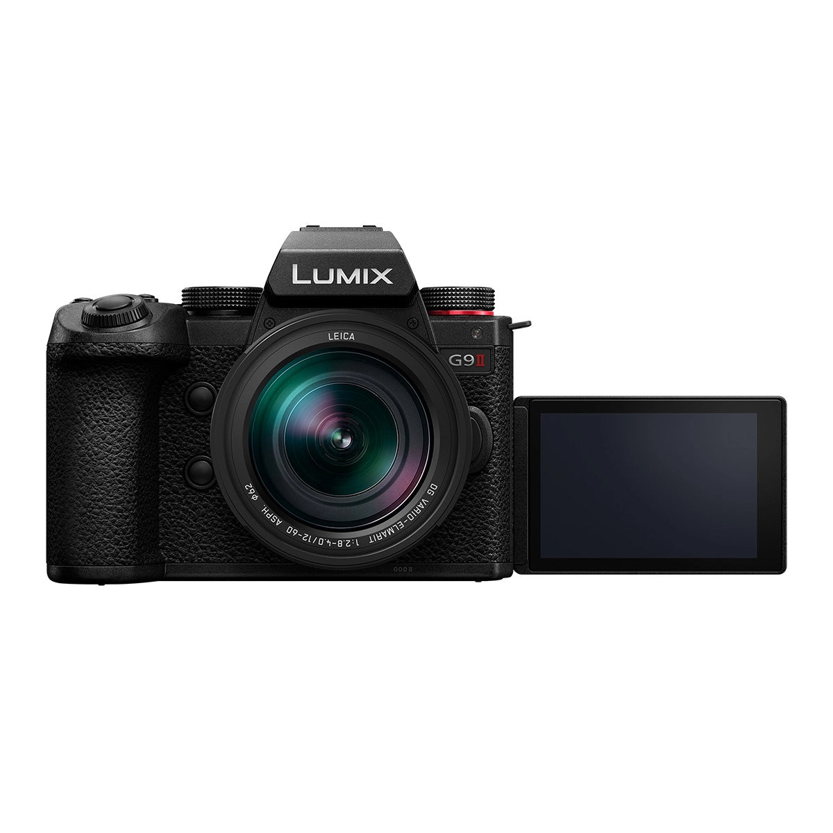 Panasonic Lumix DC-G9 II Camera + Leica 12-60mm Lens front angle with screen rotated 2