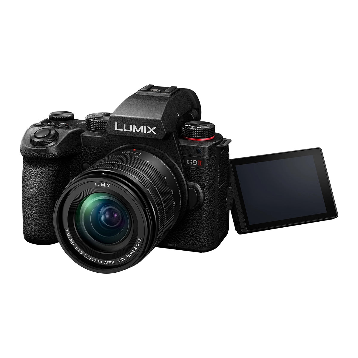 Panasonic Lumix DC-G9 II Camera With 12-60mm Lens front angle with screen rotated