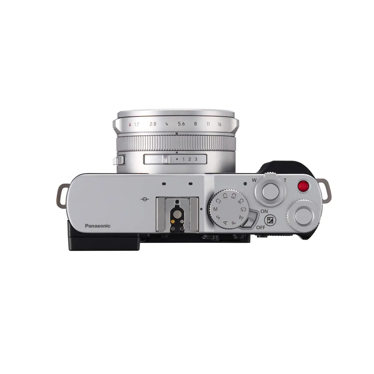 Silver Panasonic camera on a white background