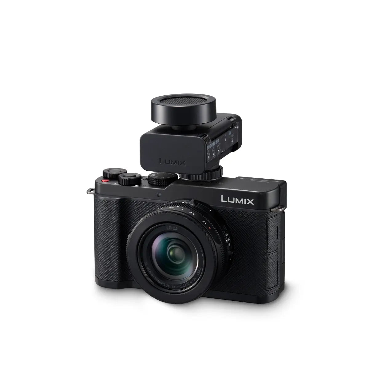 Black Panasonic Lumix camera on a white background