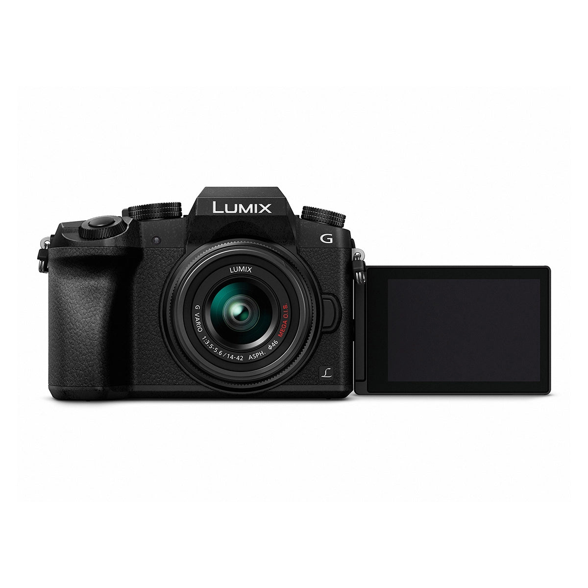 Panasonic Lumix DMC-G7K Camera with 14-42mm Lens Black front angle with screen rotated 2