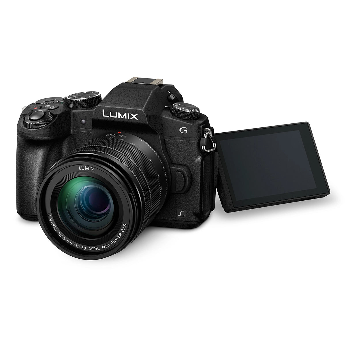 Panasonic Lumix G80 Compact System Camera With 12-60mm Lens – Black front angle with screen rotated