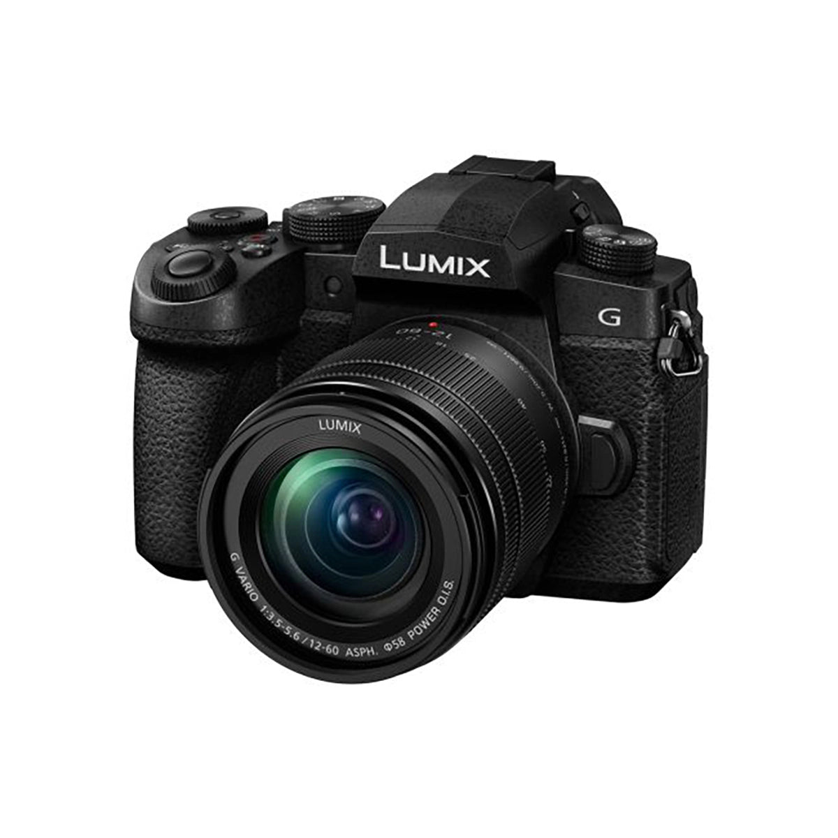 Panasonic Lumix G90 mirrorless camera with 12-60mm f3.5-5.6 OIS Lens front angle 2