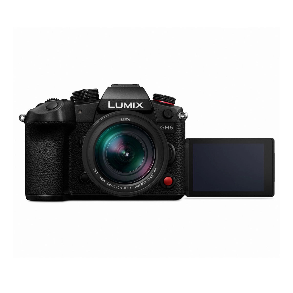 Panasonic Lumix GH6 Camera with Leica 12-60mm f2.8-f4 Lens Kit front angle with screen rotated