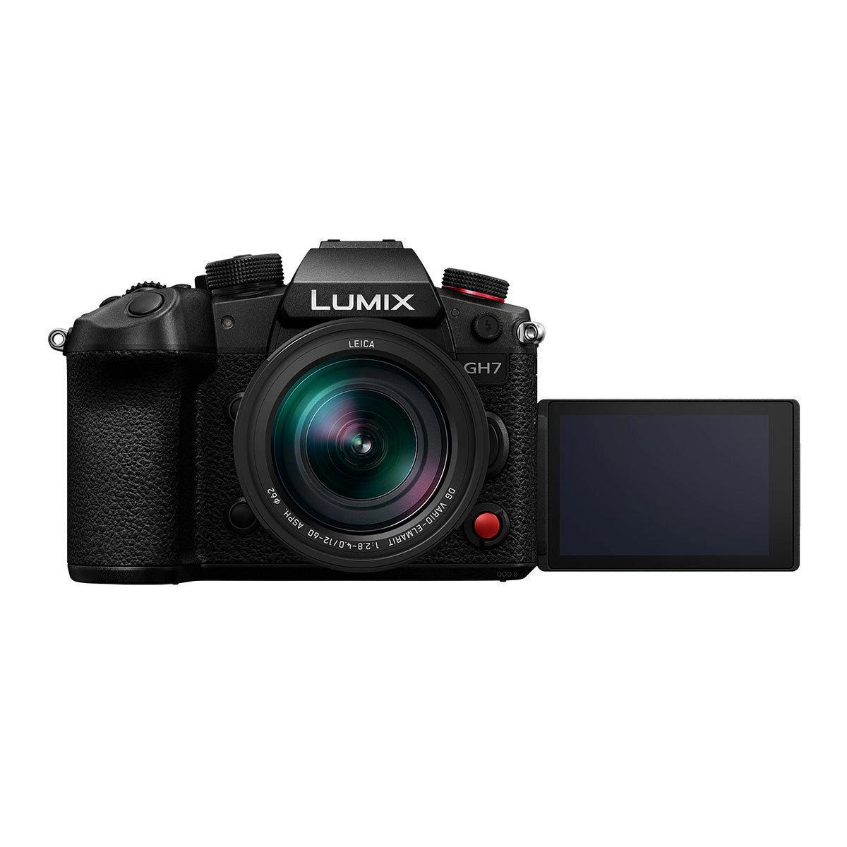 Panasonic Lumix GH7 Camera with 12-60mm Leica Lens Kit front angle with screen rotated 2