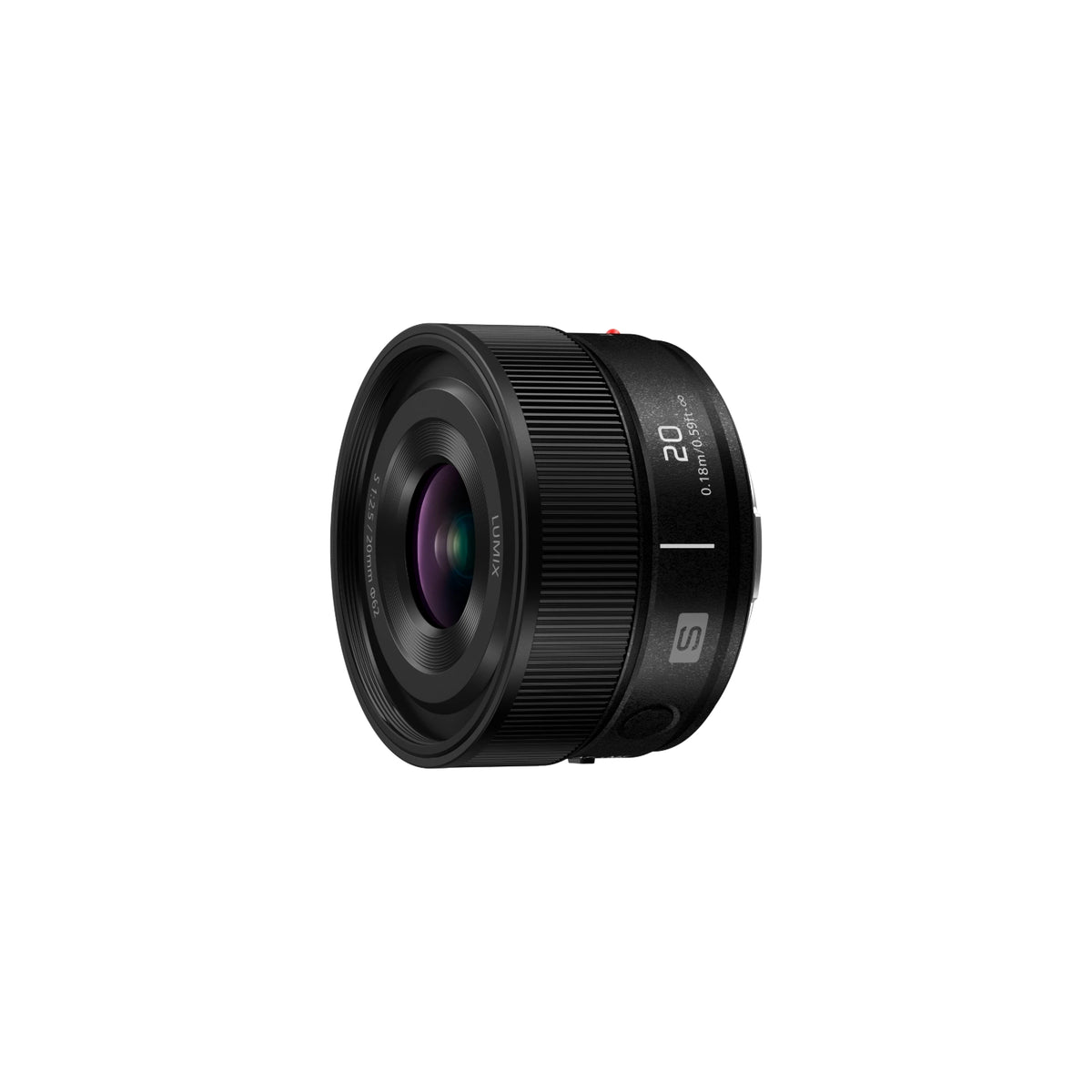 Camera lens with '20mm' marking on a white background