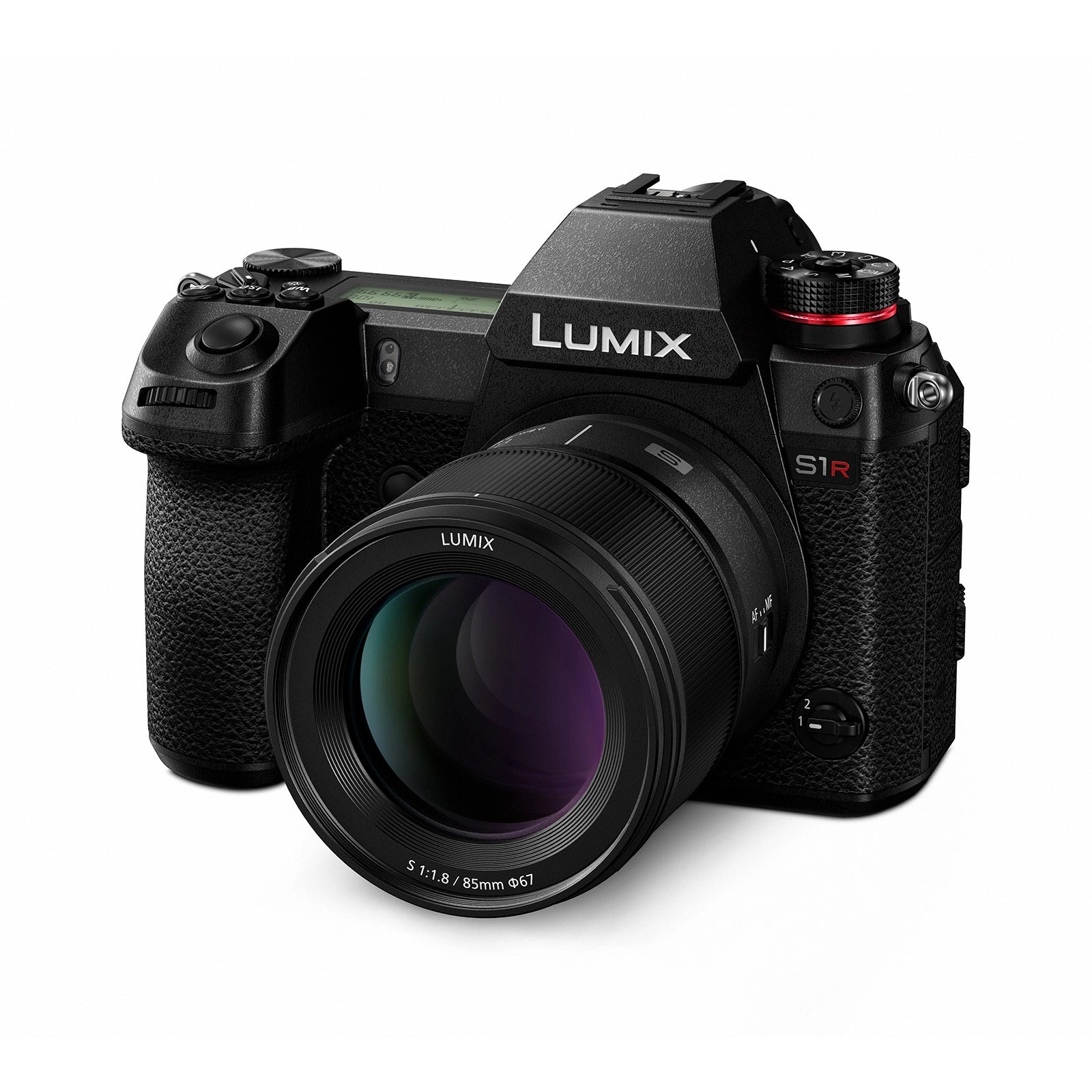 Panasonic Lumix S Series 85mm F1.8 - L mount Lens on camera front angle