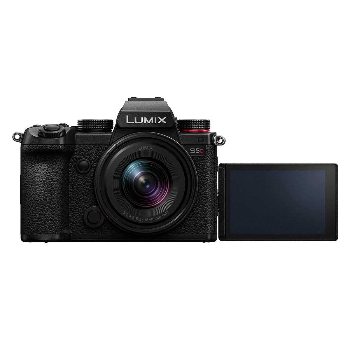 Panasonic Lumix S5D with Lumix S 18-40mm Lens front angle with screen rotated