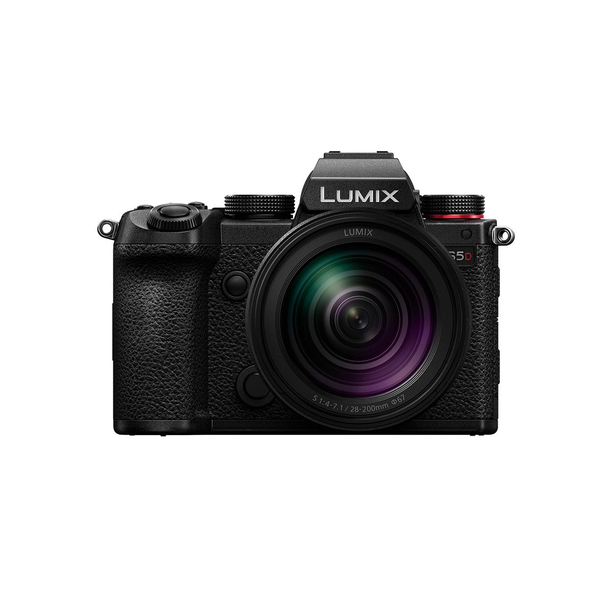 Panasonic Lumix S5D with Lumix S 28-200mm Lens front angle