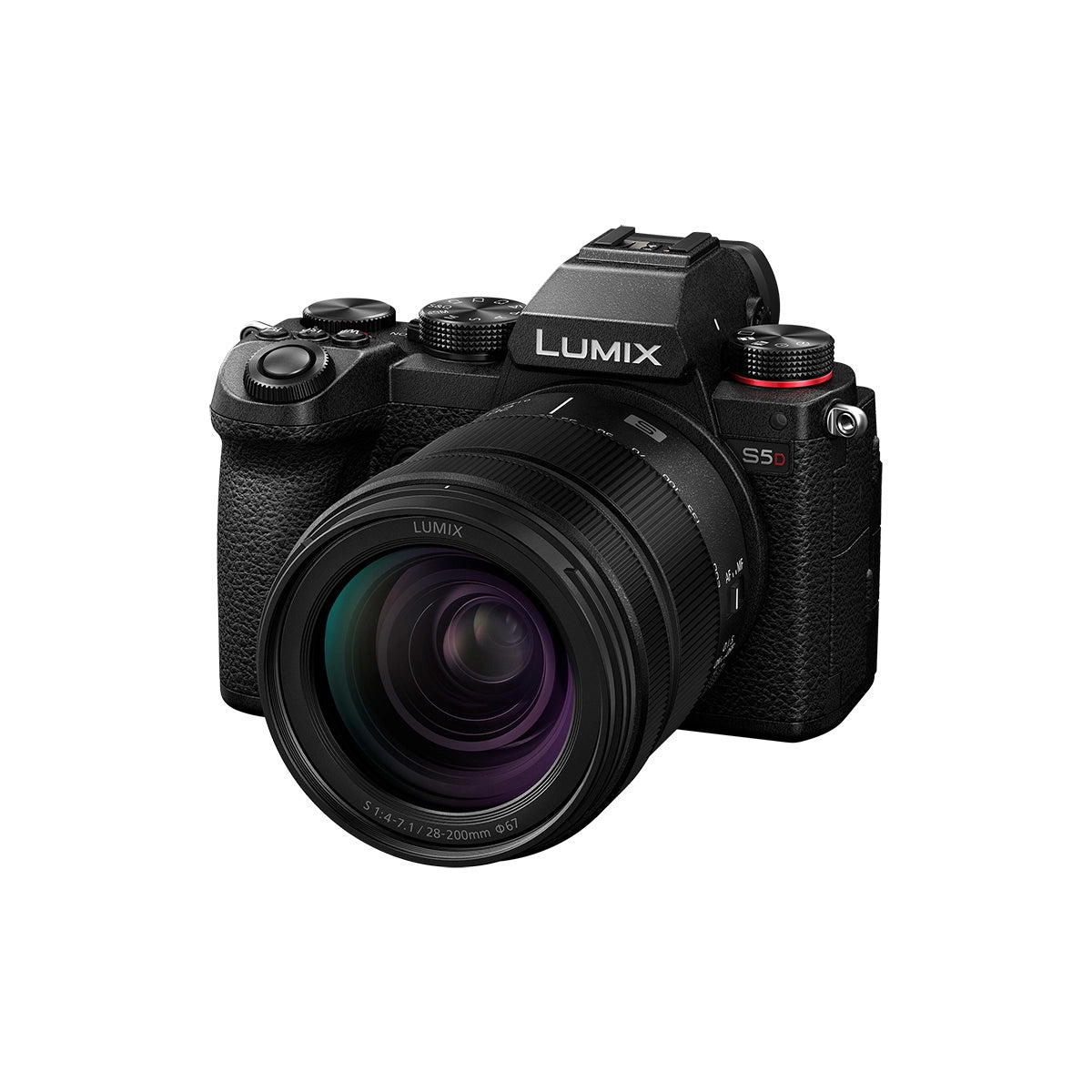 Panasonic Lumix S5D with Lumix S 28-200mm Lens front angle 2