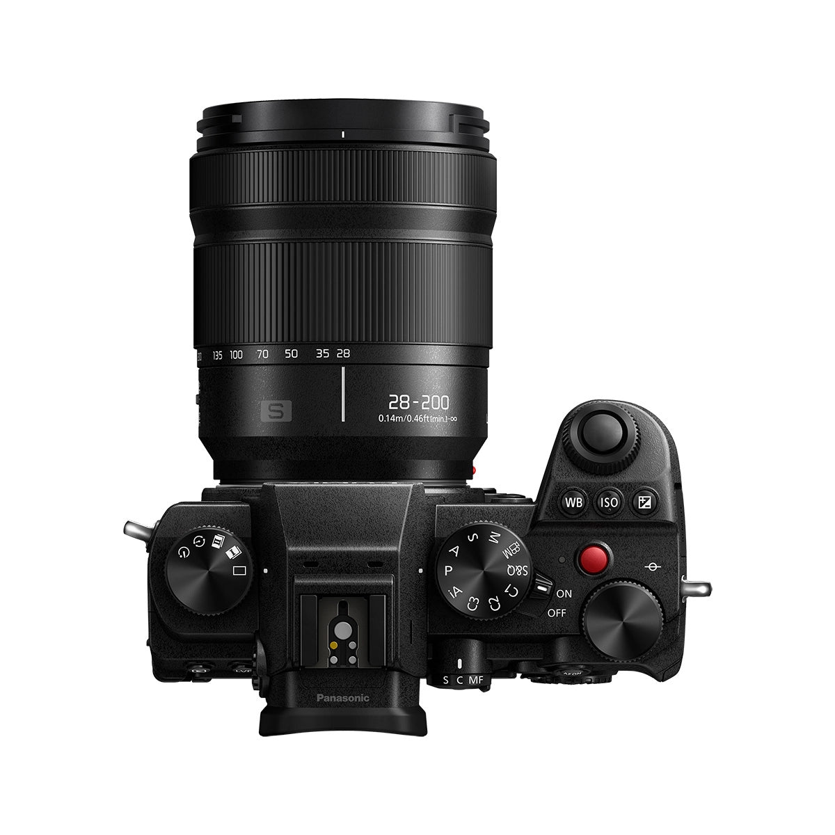 Panasonic Lumix S5D with Lumix S 28-200mm Lens top angle