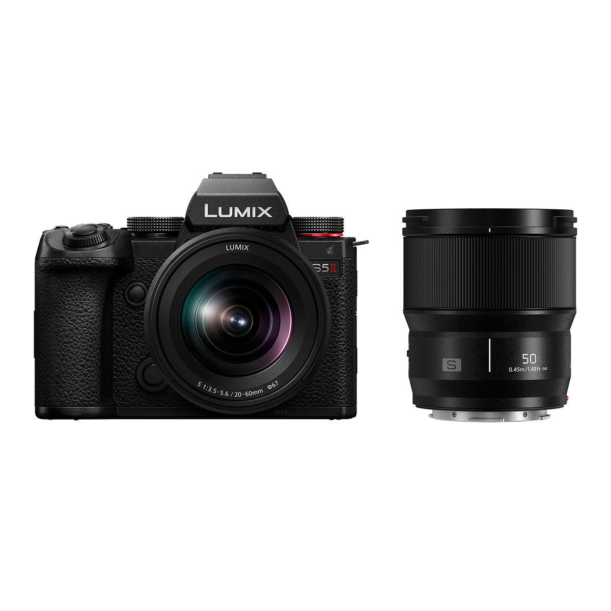 Panasonic Lumix S5II Camera with 20-60mm & 50mm Lens Kit front angle with both lenses